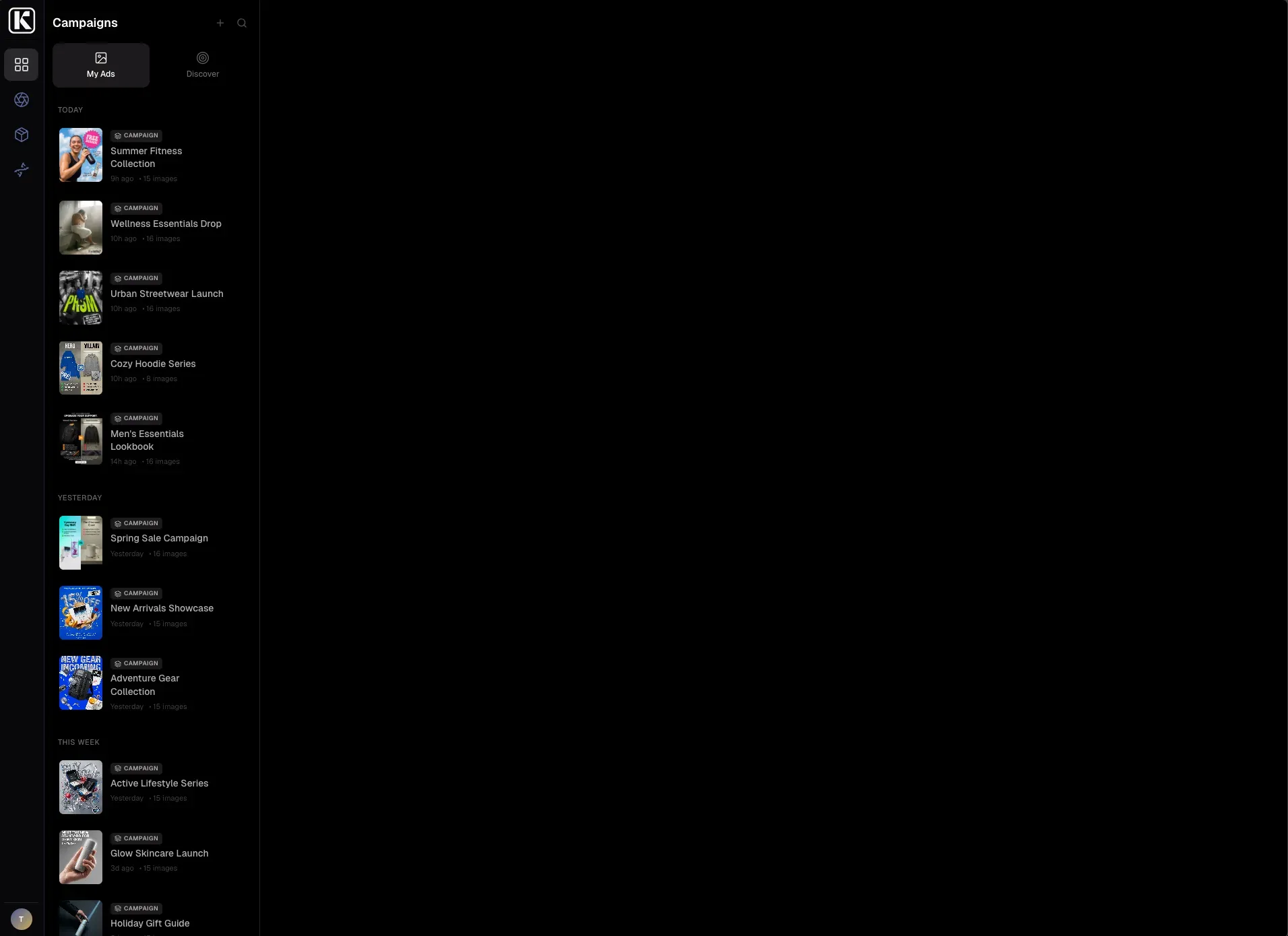 Dashboard showing AI-generated product photography with studio lighting controls