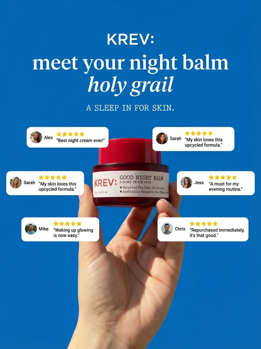 Night balm review ad with product held in hand
