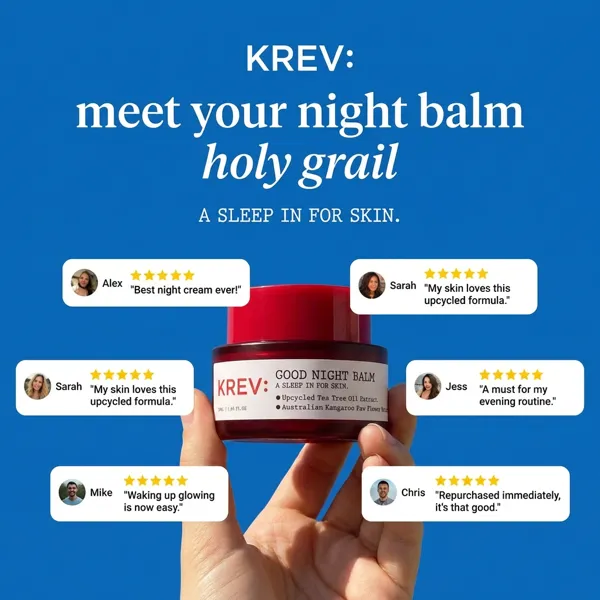 Night balm product ad with reviews